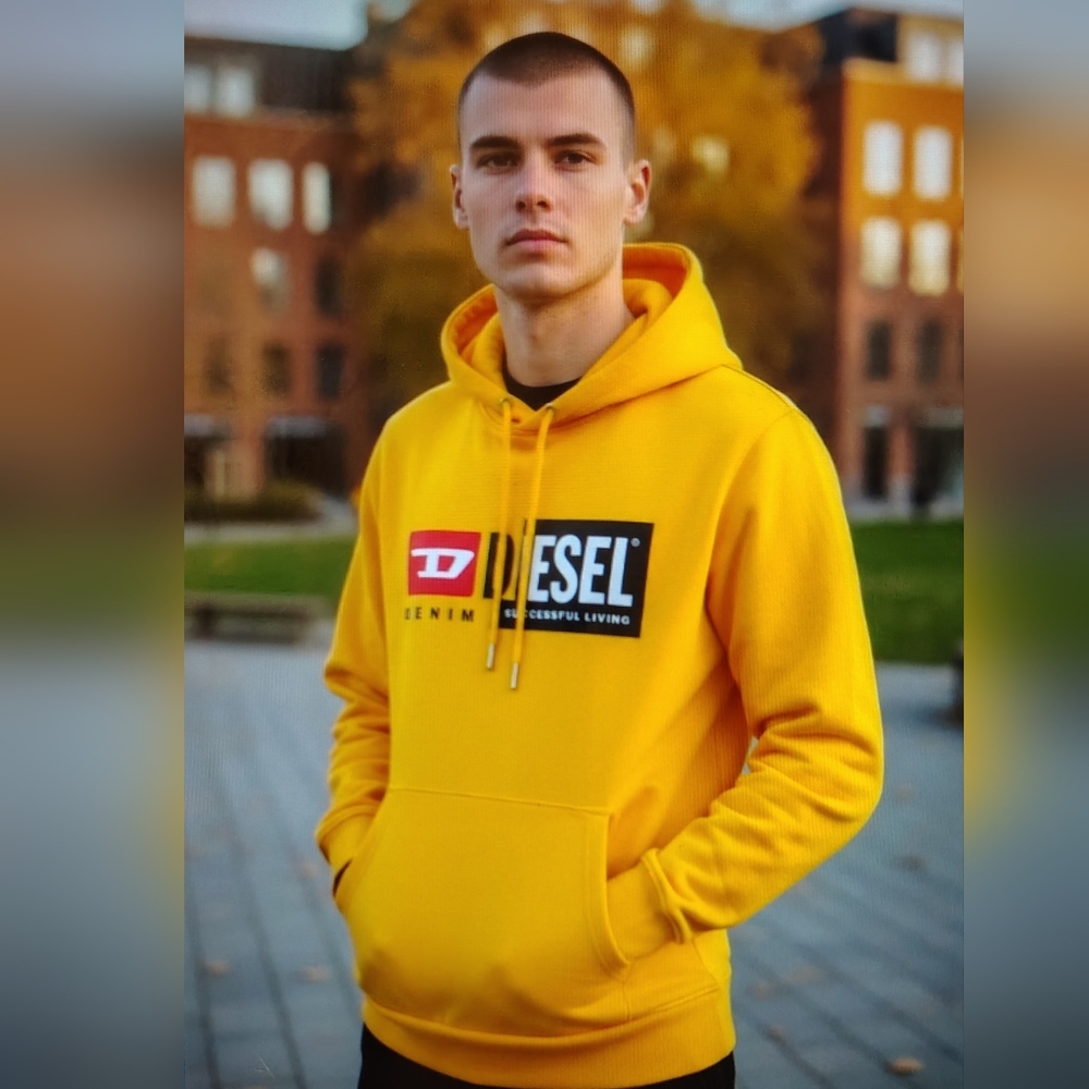 DIESEL S-Girk-Hood Cuty Unisex Hoodie Yellow Pullover Kangaroo Men's Sz S